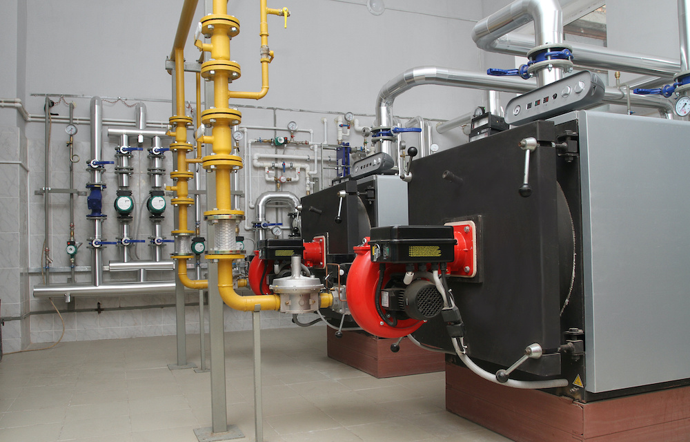 The equipment in a modern gas boiler-house