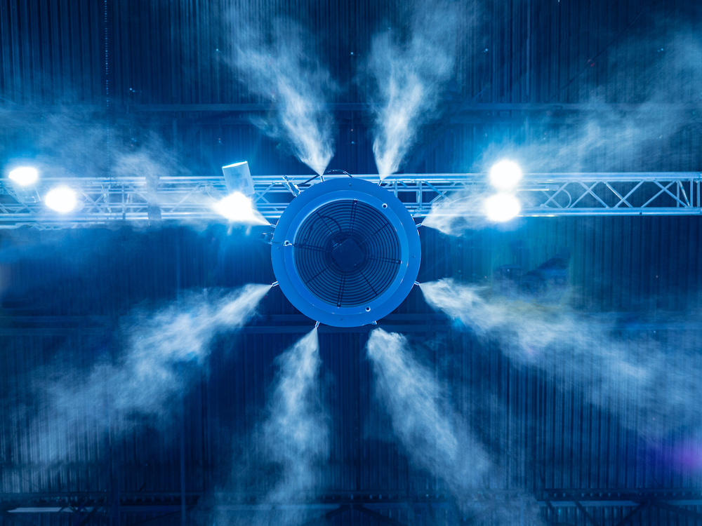 Air humidification. Industrial humidifier. Water dispersion Humidifier in the greenhouse.